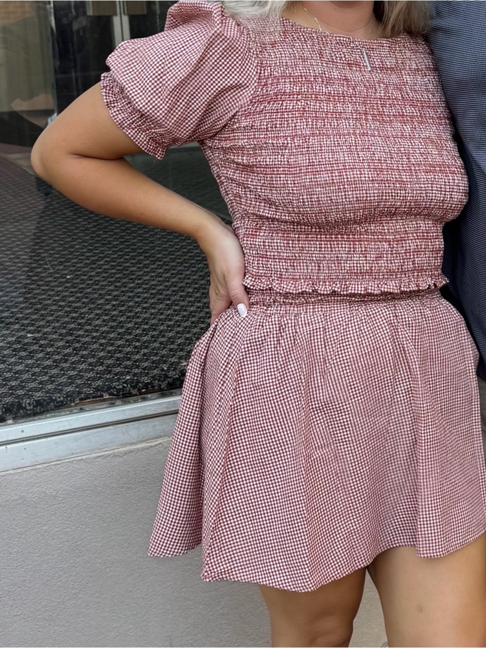 Gingham Smocked Shirt and Skirt Set
